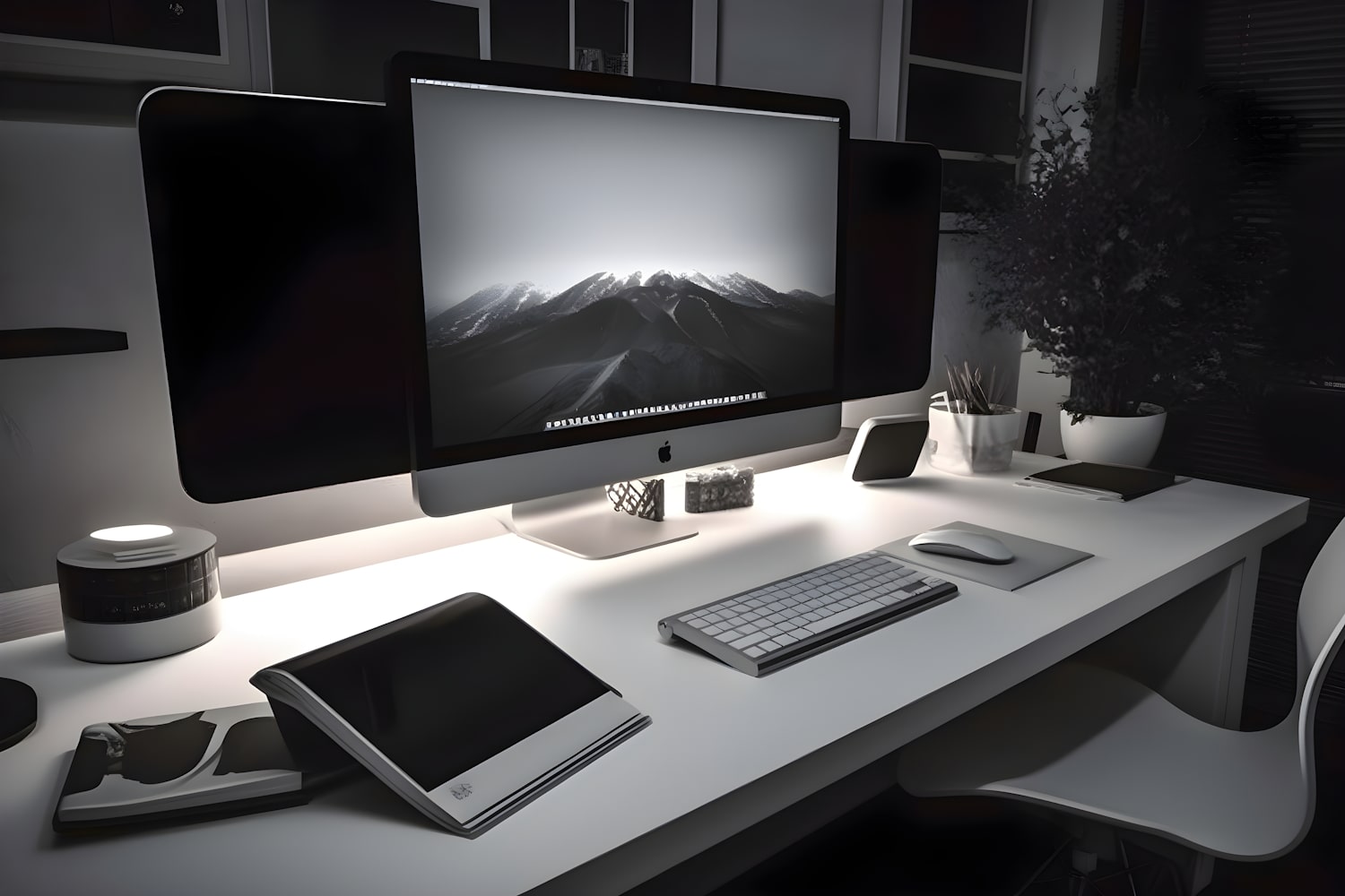 3d rendering modern workspace with computer tablet smartphone other items